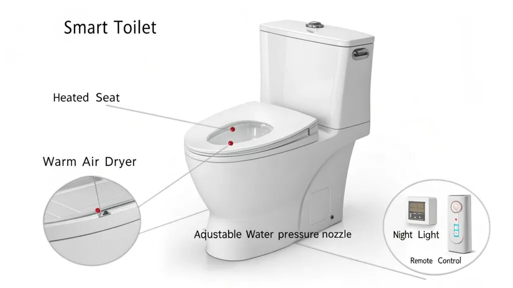 side by side view of smart toilet features heated