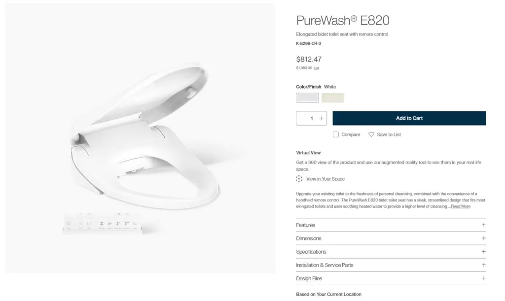 Kohler PureWash® E820